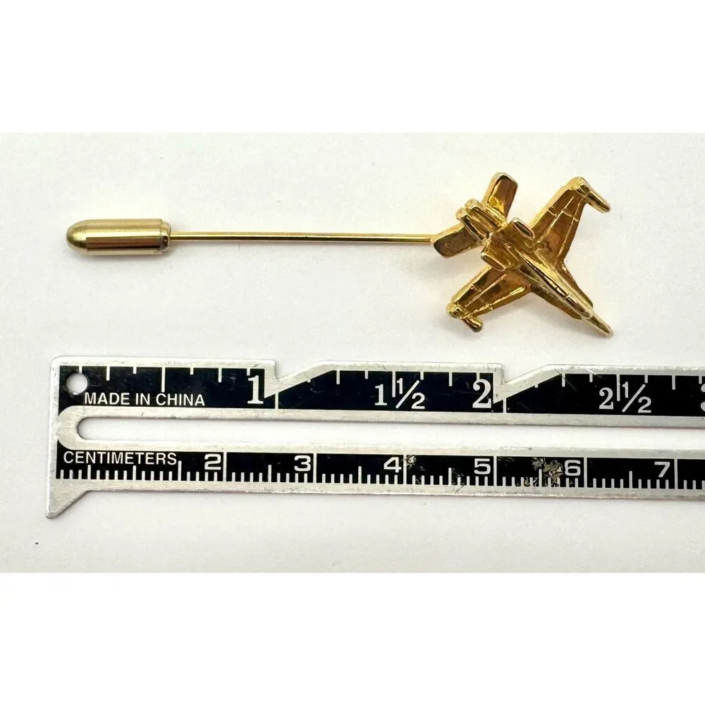 Fighter Jet Gold Plated Vintage Tie Bar Clip Lapel Pin Air Force Service Jets